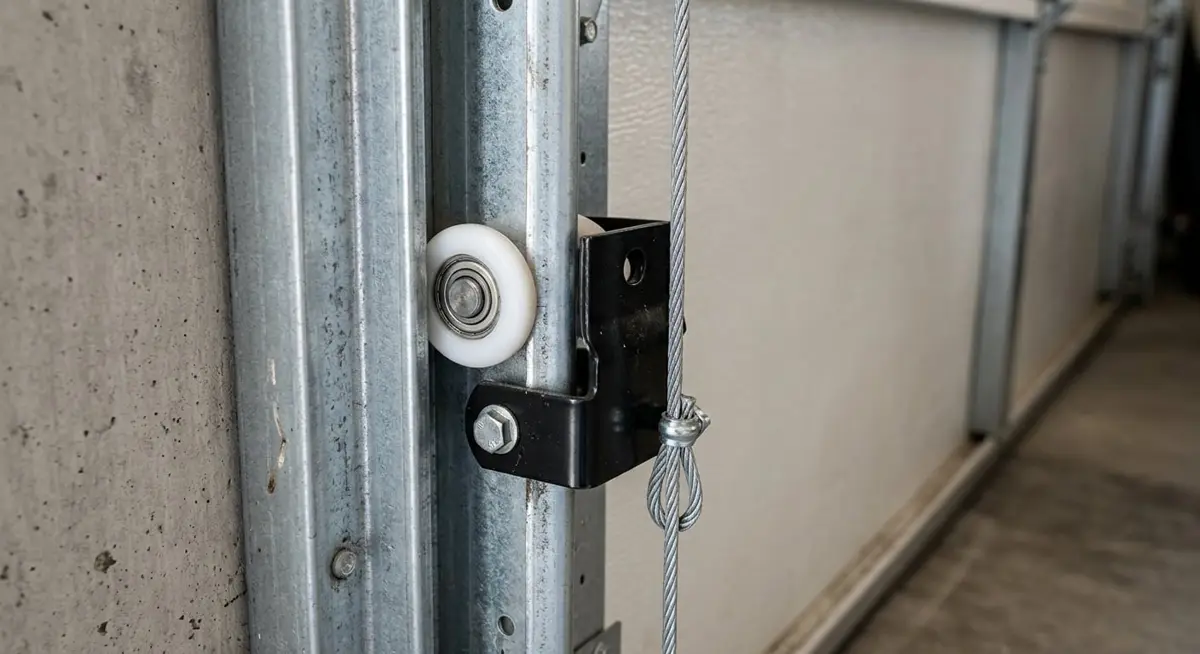 Realigned garage door track and new rollers after off-track repair in Carlsbad CA – 24/7 Premium Doors and Gates