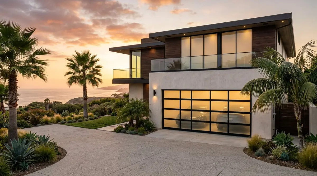 New modern glass garage door installation Oceanside CA – 24/7 Premium Doors and Gates
