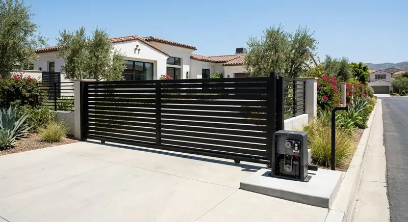 Electric sliding driveway gate with operator – automatic gate repair Oceanside CA by 24/7 Premium Doors and Gates