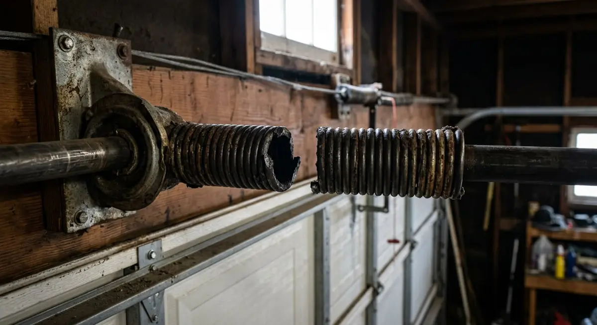 Snapped torsion spring requiring 24/7 emergency garage door repair in North County San Diego – 24/7 Premium Doors and Gates